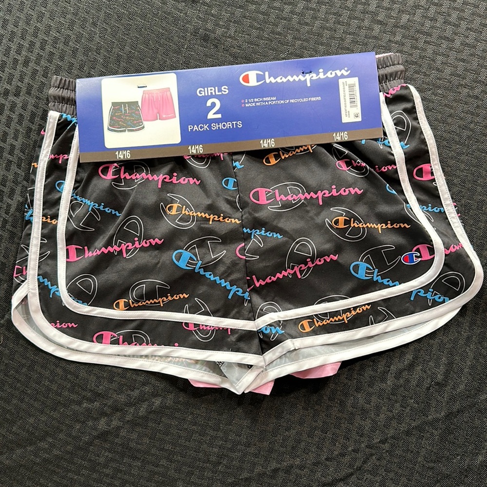 Girls Shorts Champion Script Woven Lined 2 pack size 14/16